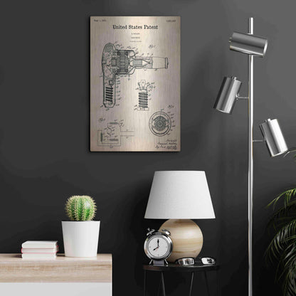 Luxe Metal Art 'Hair Dryer Blueprint Patent Parchment,' Metal Wall Art,16x24