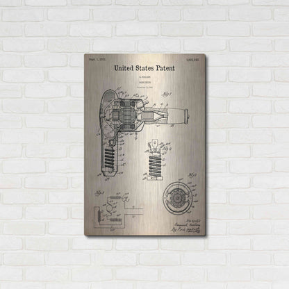 Luxe Metal Art 'Hair Dryer Blueprint Patent Parchment,' Metal Wall Art,24x36