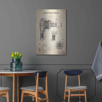 Luxe Metal Art 'Hair Dryer Blueprint Patent Parchment,' Metal Wall Art,24x36