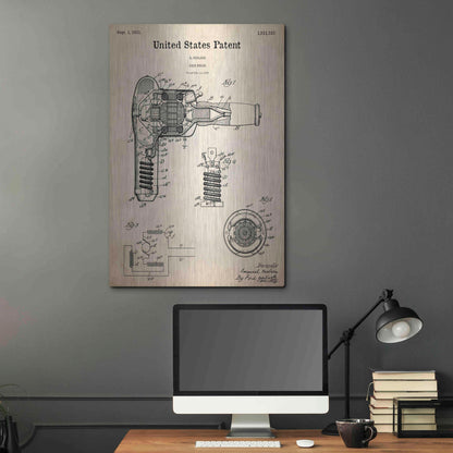 Luxe Metal Art 'Hair Dryer Blueprint Patent Parchment,' Metal Wall Art,24x36