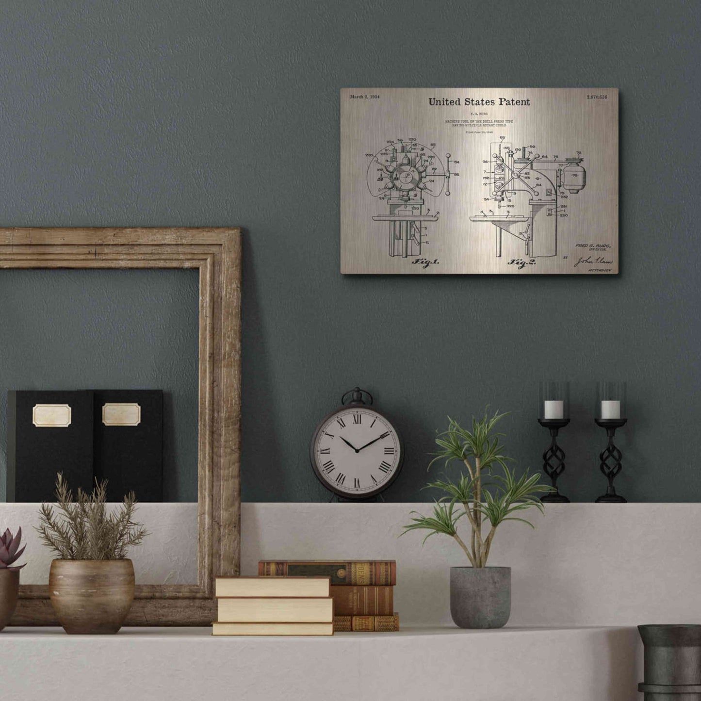 Luxe Metal Art 'Drill Press Blueprint Patent Parchment,' Metal Wall Art,16x12