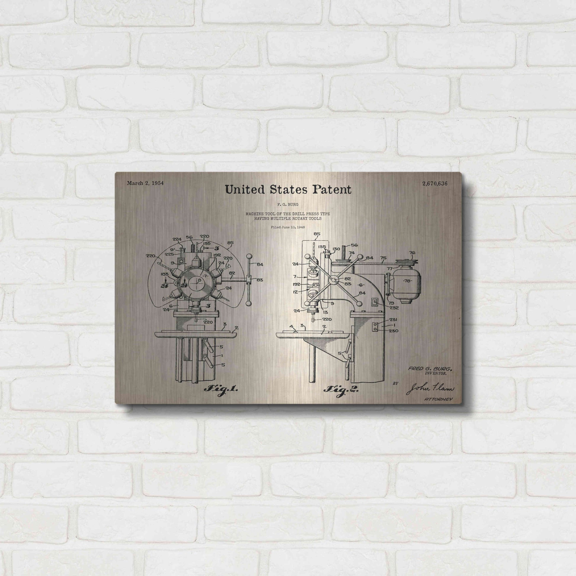 Luxe Metal Art 'Drill Press Blueprint Patent Parchment,' Metal Wall Art,24x16