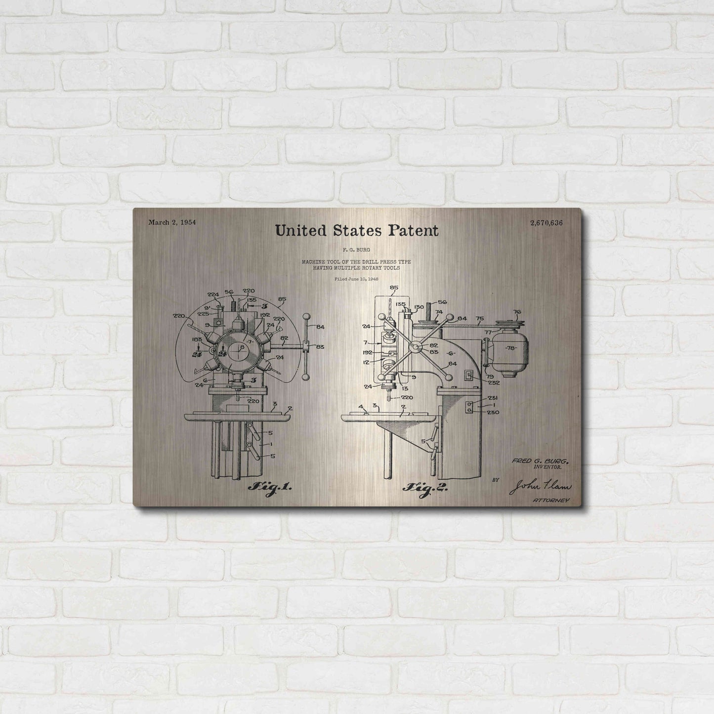 Luxe Metal Art 'Drill Press Blueprint Patent Parchment,' Metal Wall Art,36x24