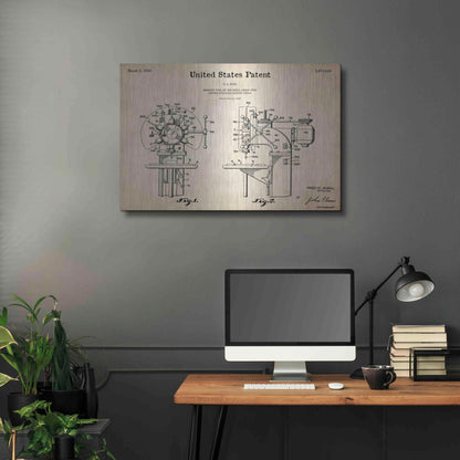 Luxe Metal Art 'Drill Press Blueprint Patent Parchment,' Metal Wall Art,36x24