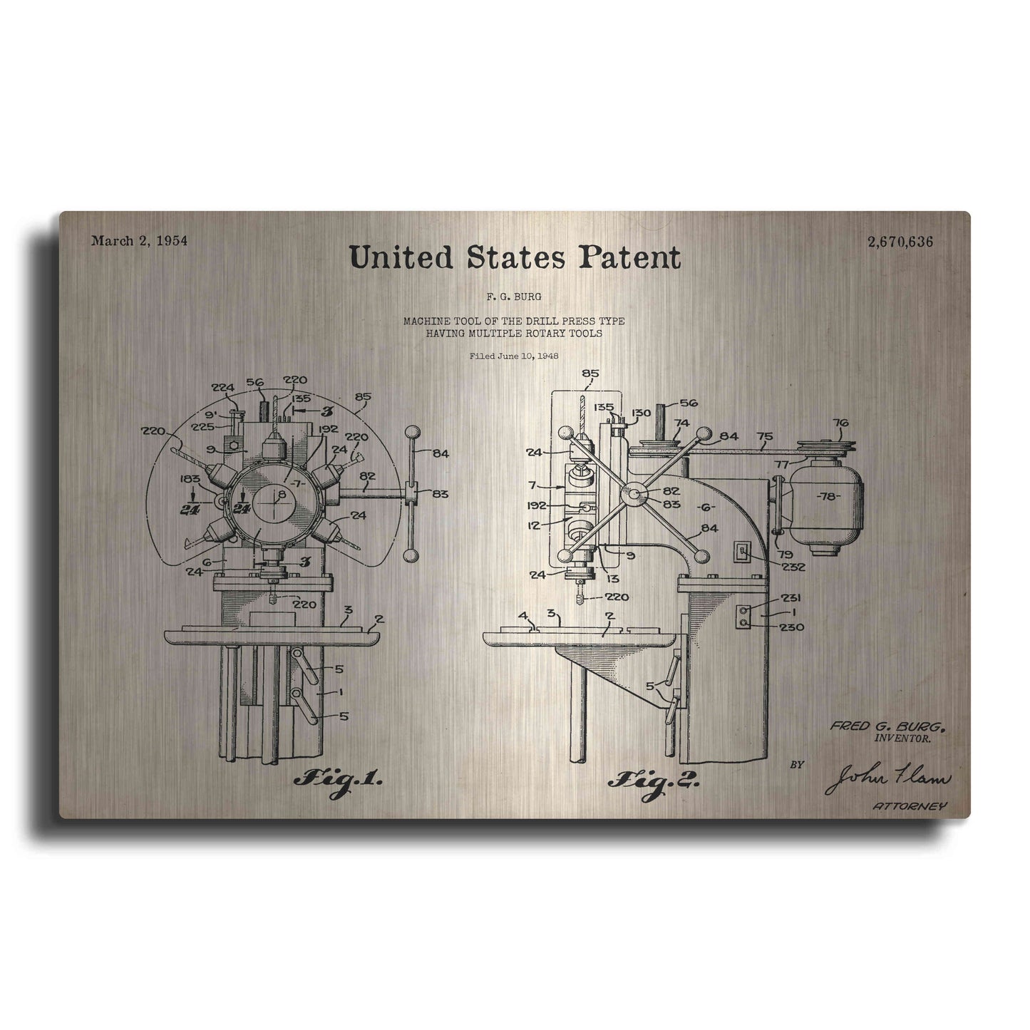 Luxe Metal Art 'Drill Press Blueprint Patent Parchment,' Metal Wall Art