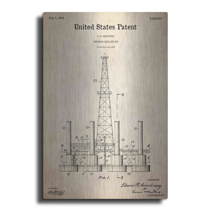 Luxe Metal Art 'Drilling Rig Blueprint Patent Parchment,' Metal Wall Art