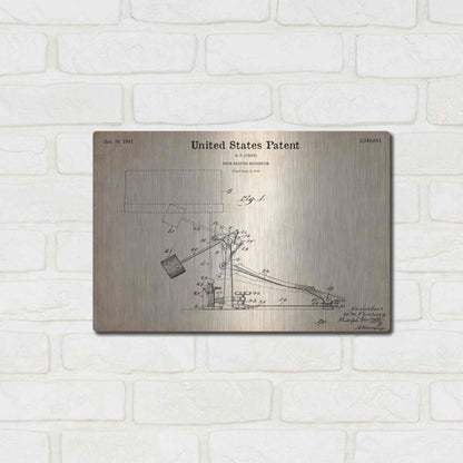 Luxe Metal Art 'Drum Beating Mechanism Blueprint Patent Parchment,' Metal Wall Art,16x12