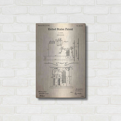 Luxe Metal Art 'Edison Electric Meter Blueprint Patent Parchment,' Metal Wall Art,16x24