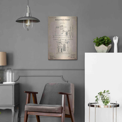 Luxe Metal Art 'Edison Electric Meter Blueprint Patent Parchment,' Metal Wall Art,16x24