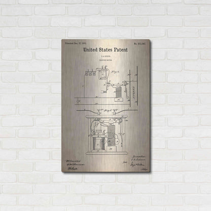 Luxe Metal Art 'Edison Electric Meter Blueprint Patent Parchment,' Metal Wall Art,24x36