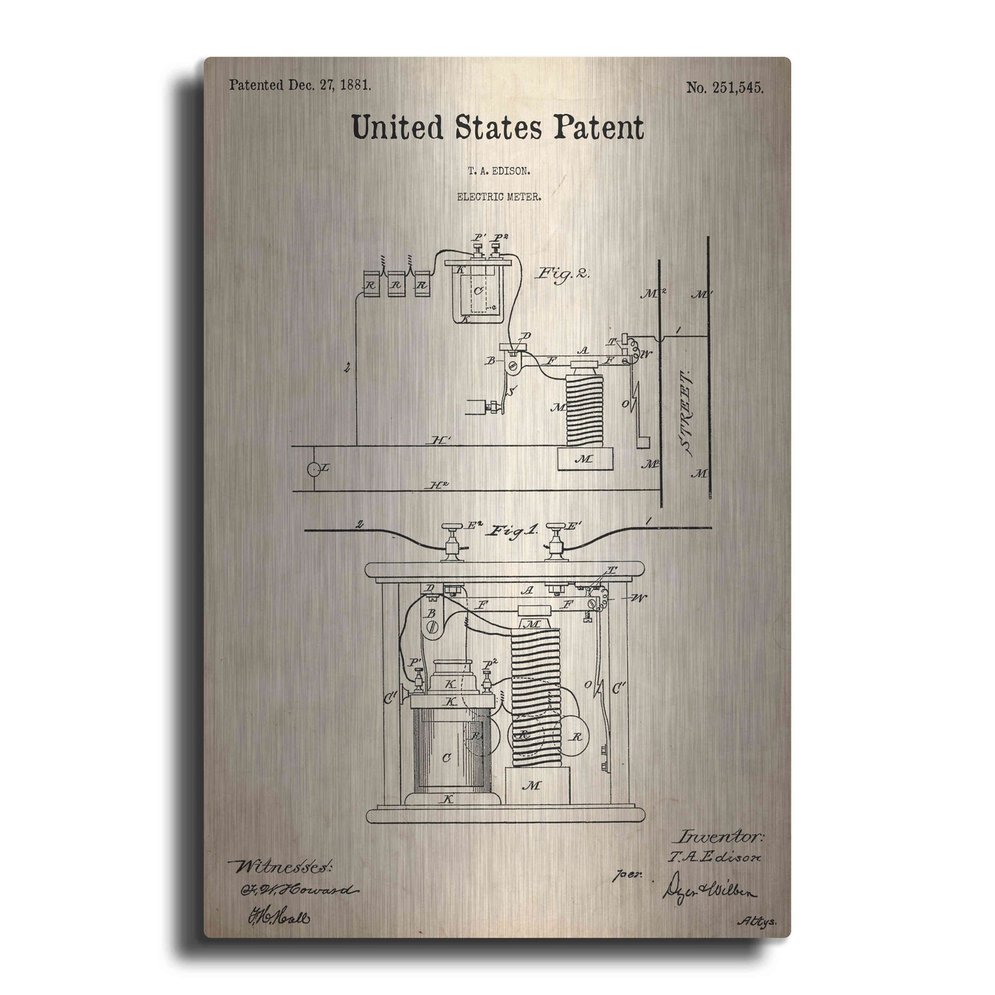 Luxe Metal Art 'Edison Electric Meter Blueprint Patent Parchment,' Metal Wall Art