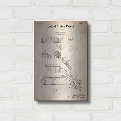 Luxe Metal Art 'Pull Shovel Excavator Blueprint Patent Parchment,' Metal Wall Art,12x16