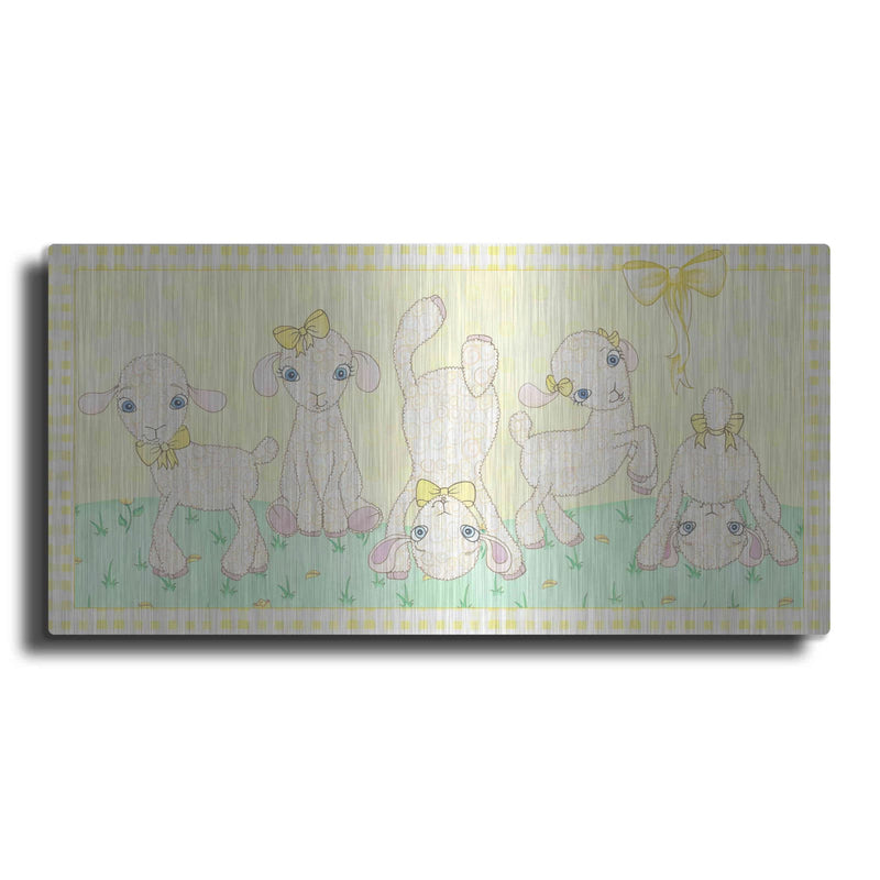 'Baby Shower Yellow Lambs' by Elyse DeNeige – Metal Wall Art