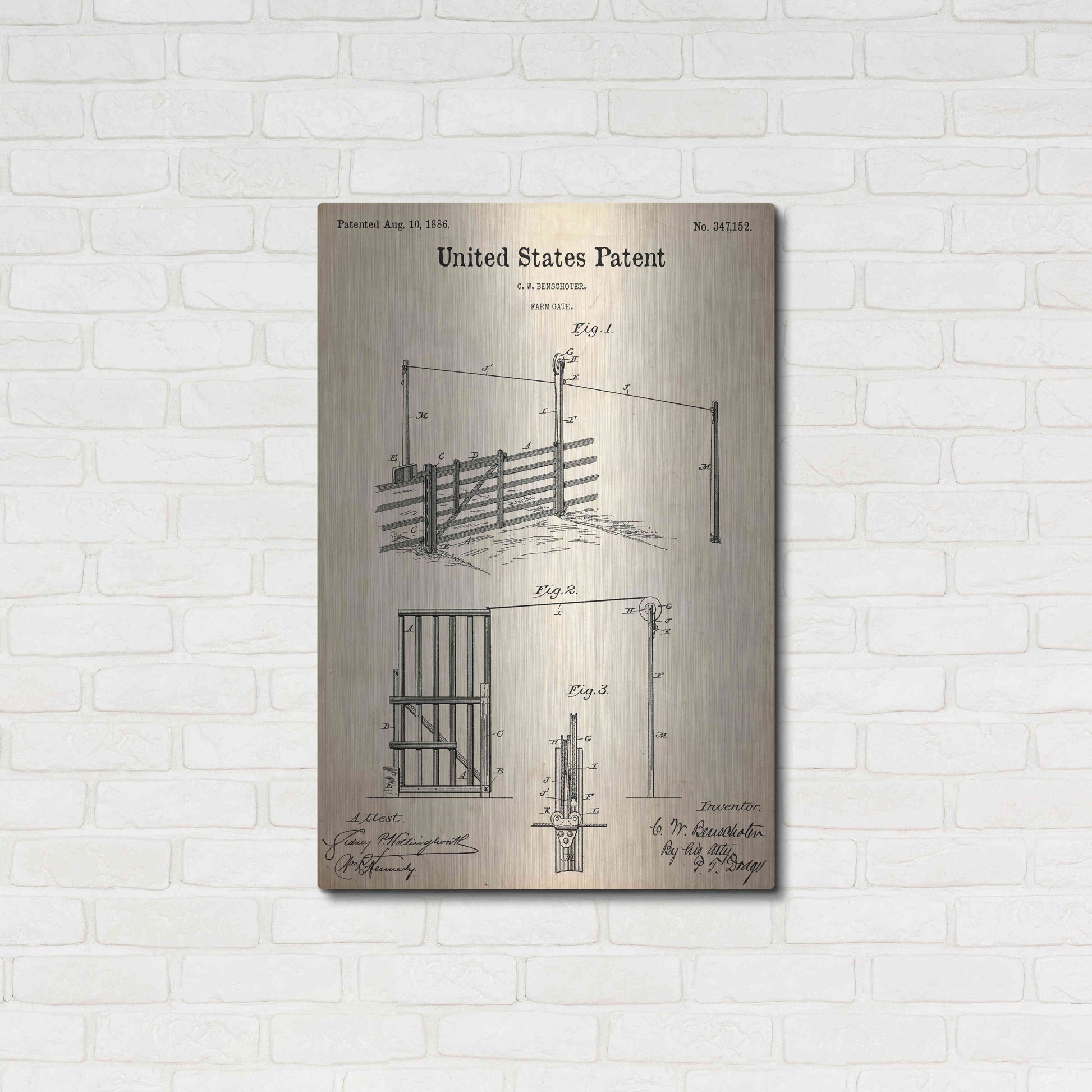 Luxe Metal Art 'Farm Gate Blueprint Patent Parchment,' Metal Wall Art,24x36