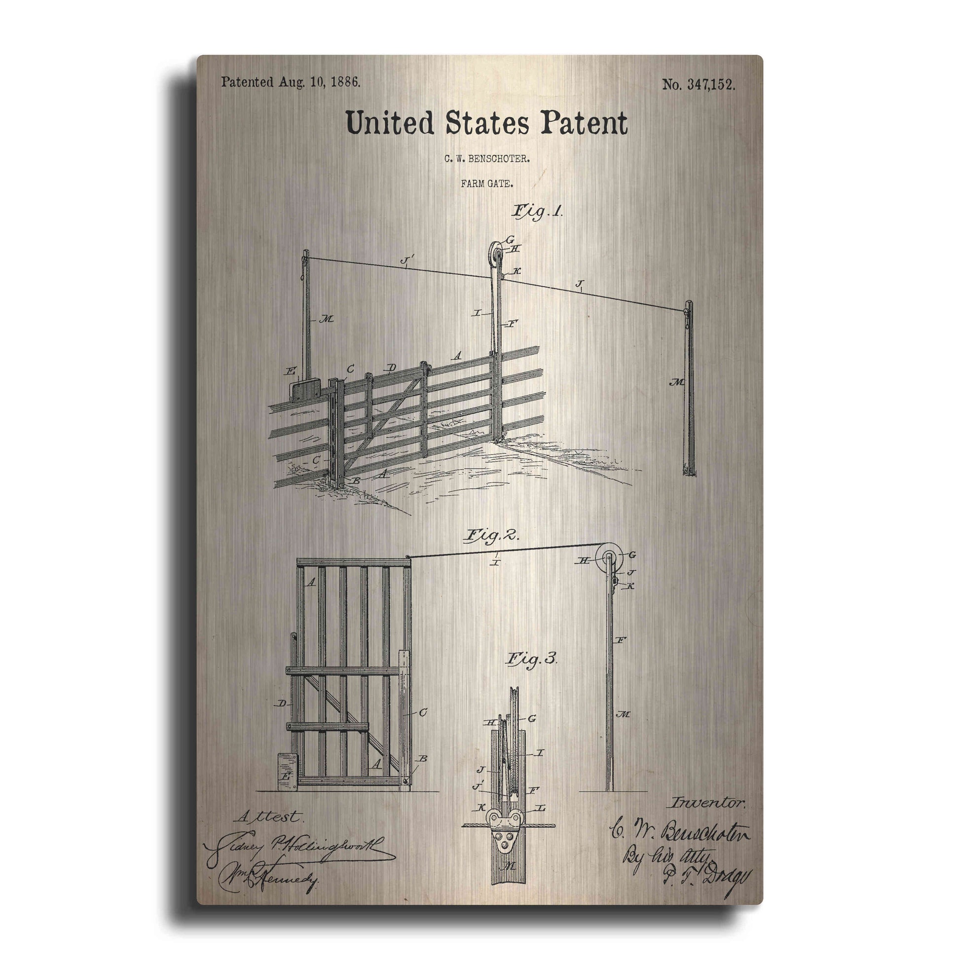 Luxe Metal Art 'Farm Gate Blueprint Patent Parchment,' Metal Wall Art