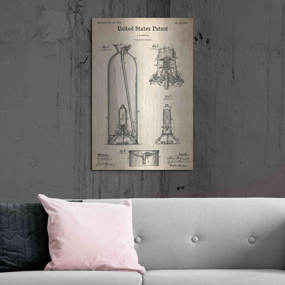 Luxe Metal Art 'Fire Extinguisher Blueprint Patent Parchment,' Metal Wall Art,24x36