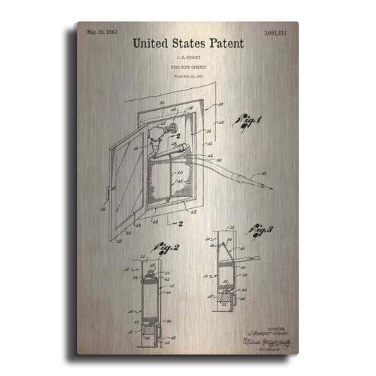 Luxe Metal Art 'Fire Hose Cabinet Blueprint Patent Parchment,' Metal Wall Art