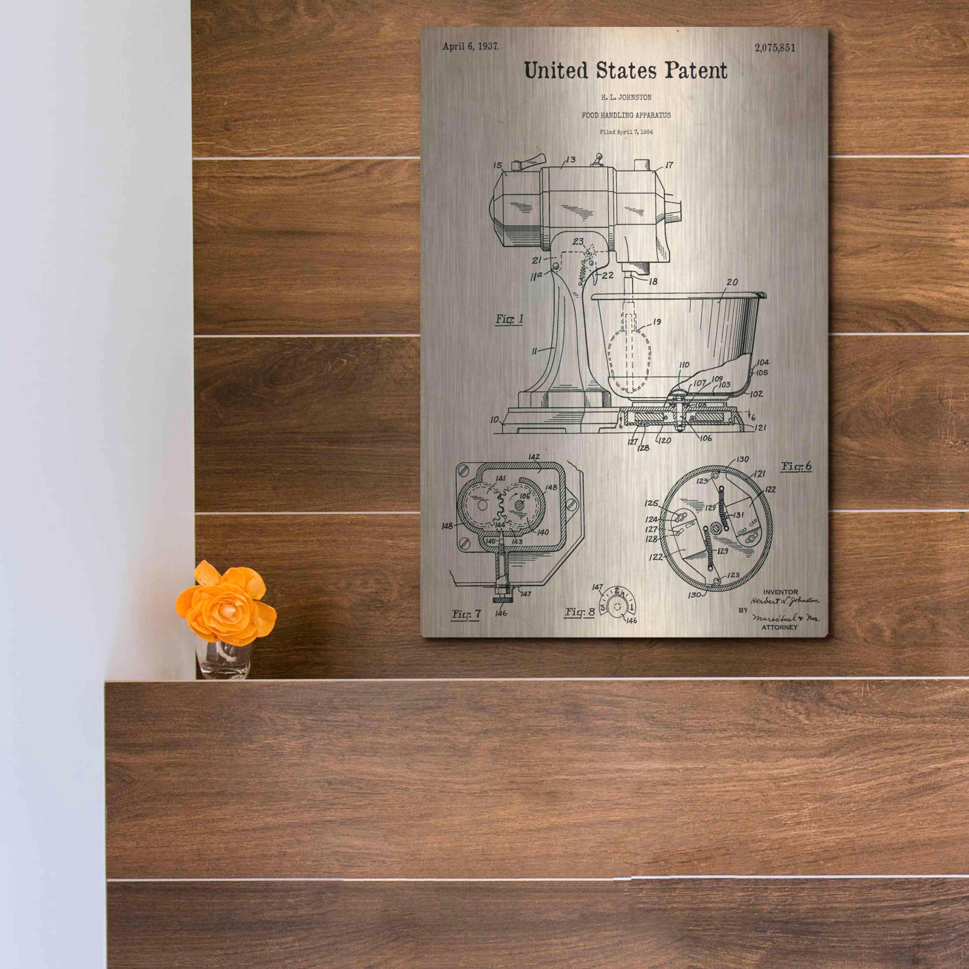 Luxe Metal Art 'Kitchen Mixer Blueprint Patent Parchment,' Metal Wall Art,12x16