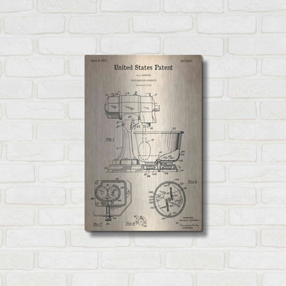 Luxe Metal Art 'Kitchen Mixer Blueprint Patent Parchment,' Metal Wall Art,16x24