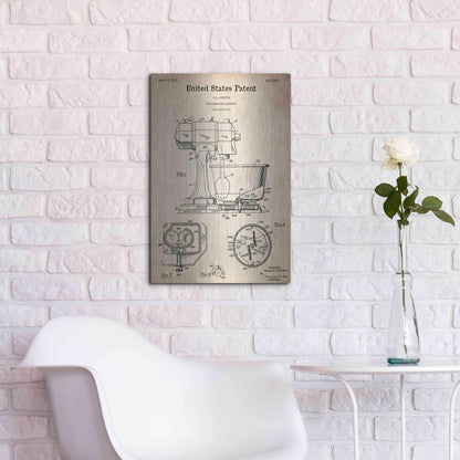 Luxe Metal Art 'Kitchen Mixer Blueprint Patent Parchment,' Metal Wall Art,16x24