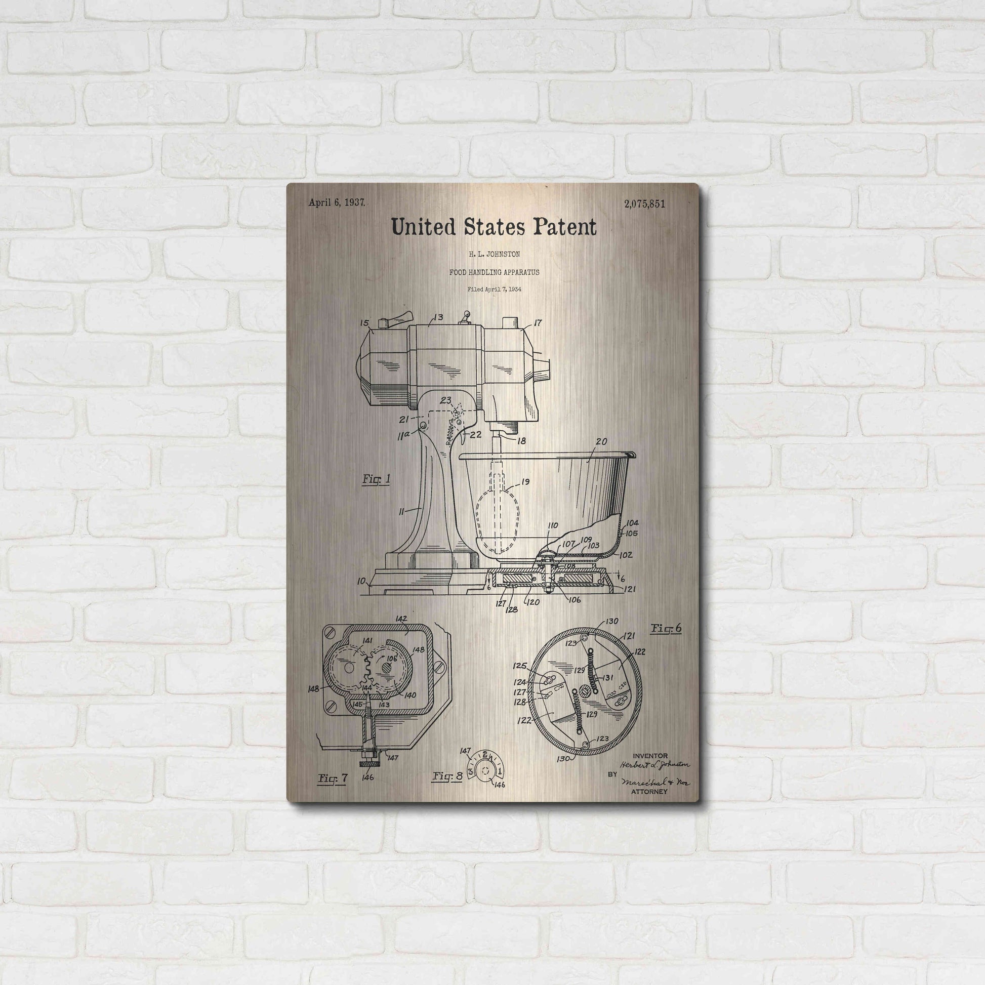 Luxe Metal Art 'Kitchen Mixer Blueprint Patent Parchment,' Metal Wall Art,24x36