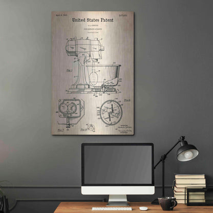 Luxe Metal Art 'Kitchen Mixer Blueprint Patent Parchment,' Metal Wall Art,24x36