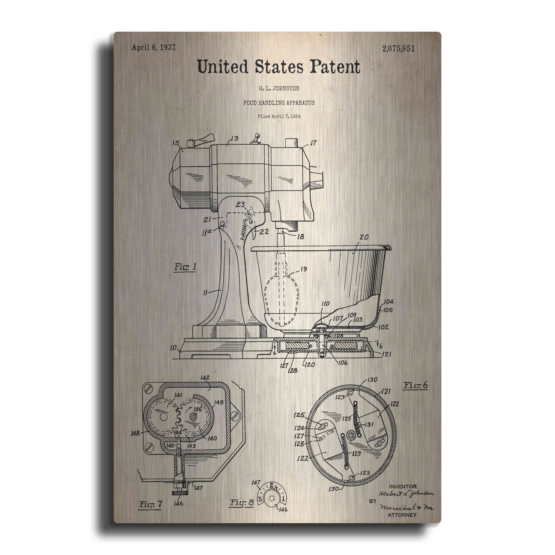 Luxe Metal Art 'Kitchen Mixer Blueprint Patent Parchment,' Metal Wall Art