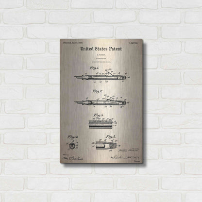 Luxe Metal Art 'Fountain Pen Blueprint Patent Parchment,' Metal Wall Art,16x24