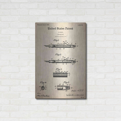 Luxe Metal Art 'Fountain Pen Blueprint Patent Parchment,' Metal Wall Art,24x36