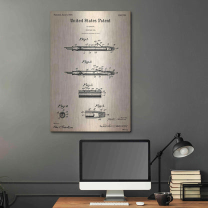 Luxe Metal Art 'Fountain Pen Blueprint Patent Parchment,' Metal Wall Art,24x36