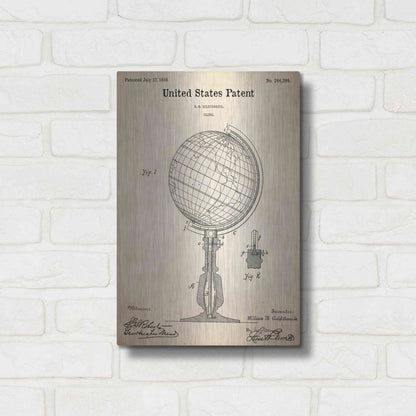 Luxe Metal Art 'globe Blueprint Patent Parchment,' Metal Wall Art,12x16