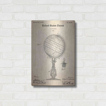 Luxe Metal Art 'globe Blueprint Patent Parchment,' Metal Wall Art,16x24