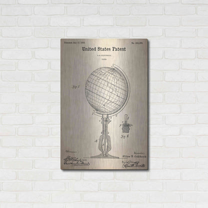 Luxe Metal Art 'globe Blueprint Patent Parchment,' Metal Wall Art,24x36