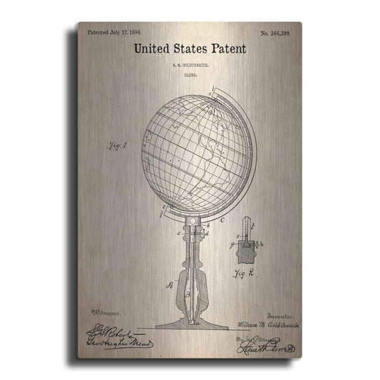 Luxe Metal Art 'globe Blueprint Patent Parchment,' Metal Wall Art