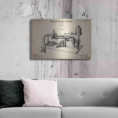 Luxe Metal Art 'Gramophone, 1895 Blueprint Patent Parchment,' Metal Wall Art,36x24