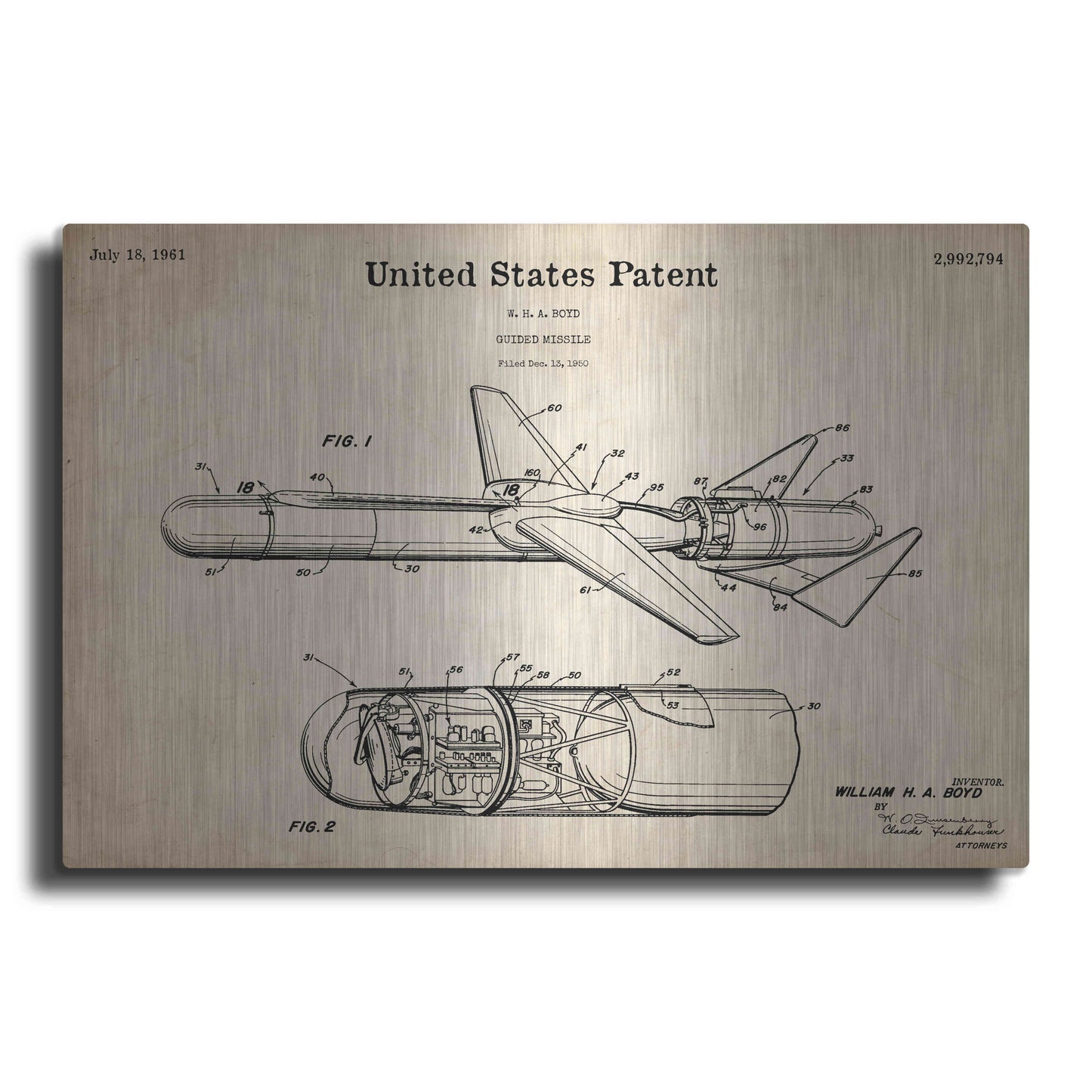 Luxe Metal Art 'Cold War Era Guided Missile Blueprint Patent Parchment,' Metal Wall Art