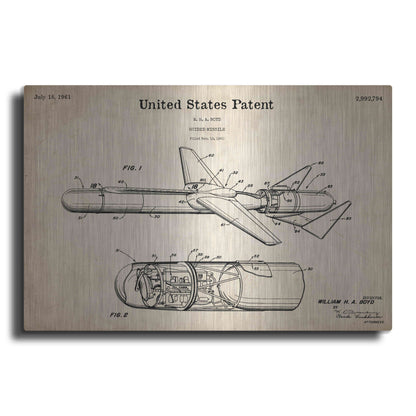 Luxe Metal Art 'Cold War Era Guided Missile Blueprint Patent Parchment,' Metal Wall Art