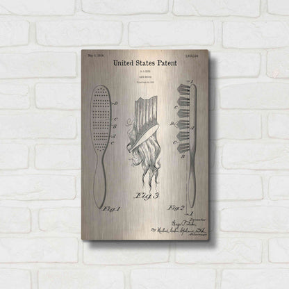 Luxe Metal Art 'Hair Brush Blueprint Patent Parchment,' Metal Wall Art,12x16