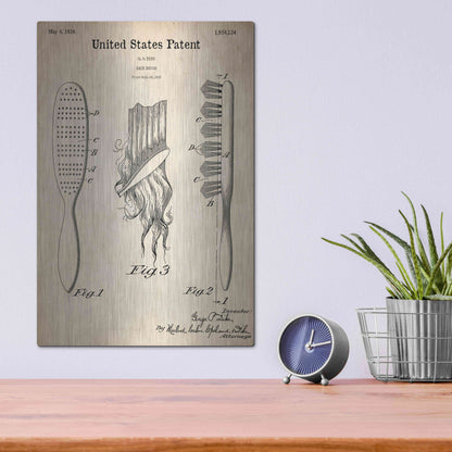 Luxe Metal Art 'Hair Brush Blueprint Patent Parchment,' Metal Wall Art,12x16