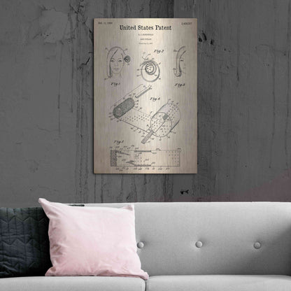 Luxe Metal Art 'Hair Curler Blueprint Patent Parchment,' Metal Wall Art,24x36