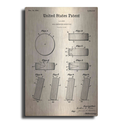 Luxe Metal Art 'Hockey Puck Blueprint Patent Parchment,' Metal Wall Art