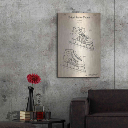 Luxe Metal Art 'Hockey Shoe, 1935 Blueprint Patent Parchment,' Metal Wall Art,24x36