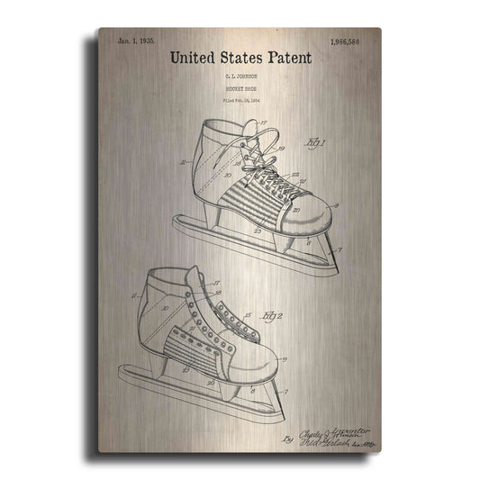 Luxe Metal Art 'Hockey Shoe, 1935 Blueprint Patent Parchment,' Metal Wall Art