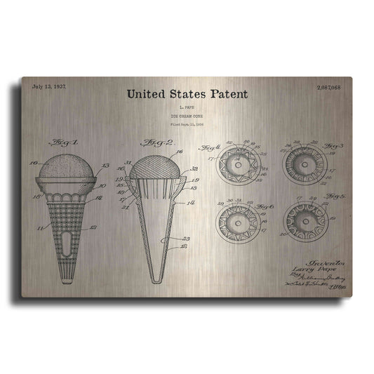 Luxe Metal Art 'Ice Cream Cone Blueprint Patent Parchment,' Metal Wall Art