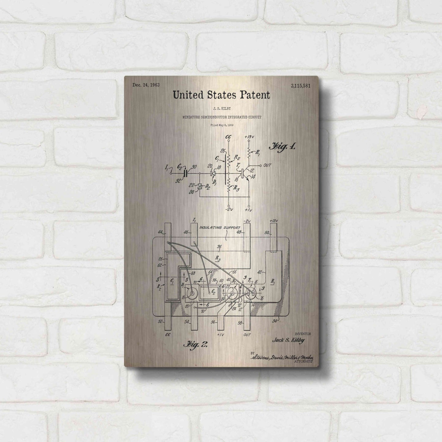 Luxe Metal Art 'Integrated Circuit Blueprint Patent Parchment,' Metal Wall Art,12x16