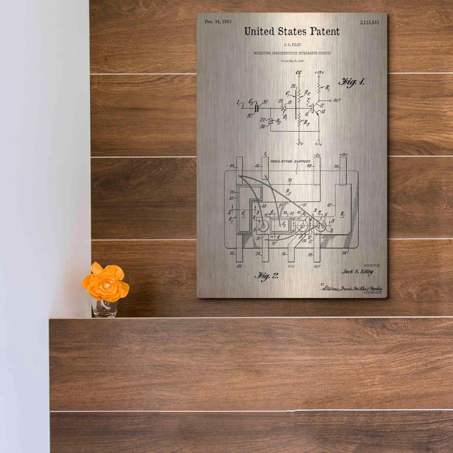 Luxe Metal Art 'Integrated Circuit Blueprint Patent Parchment,' Metal Wall Art,12x16