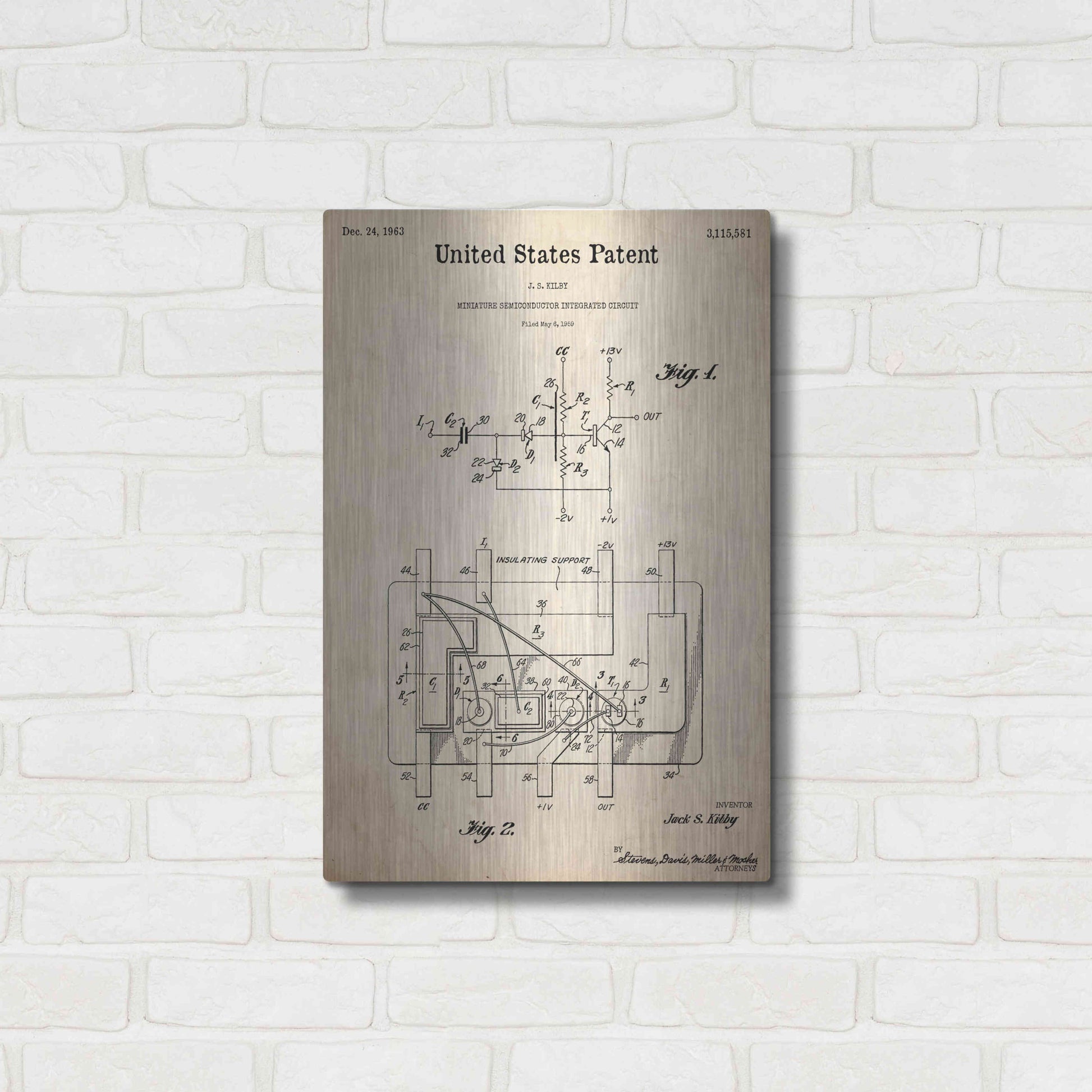 Luxe Metal Art 'Integrated Circuit Blueprint Patent Parchment,' Metal Wall Art,16x24