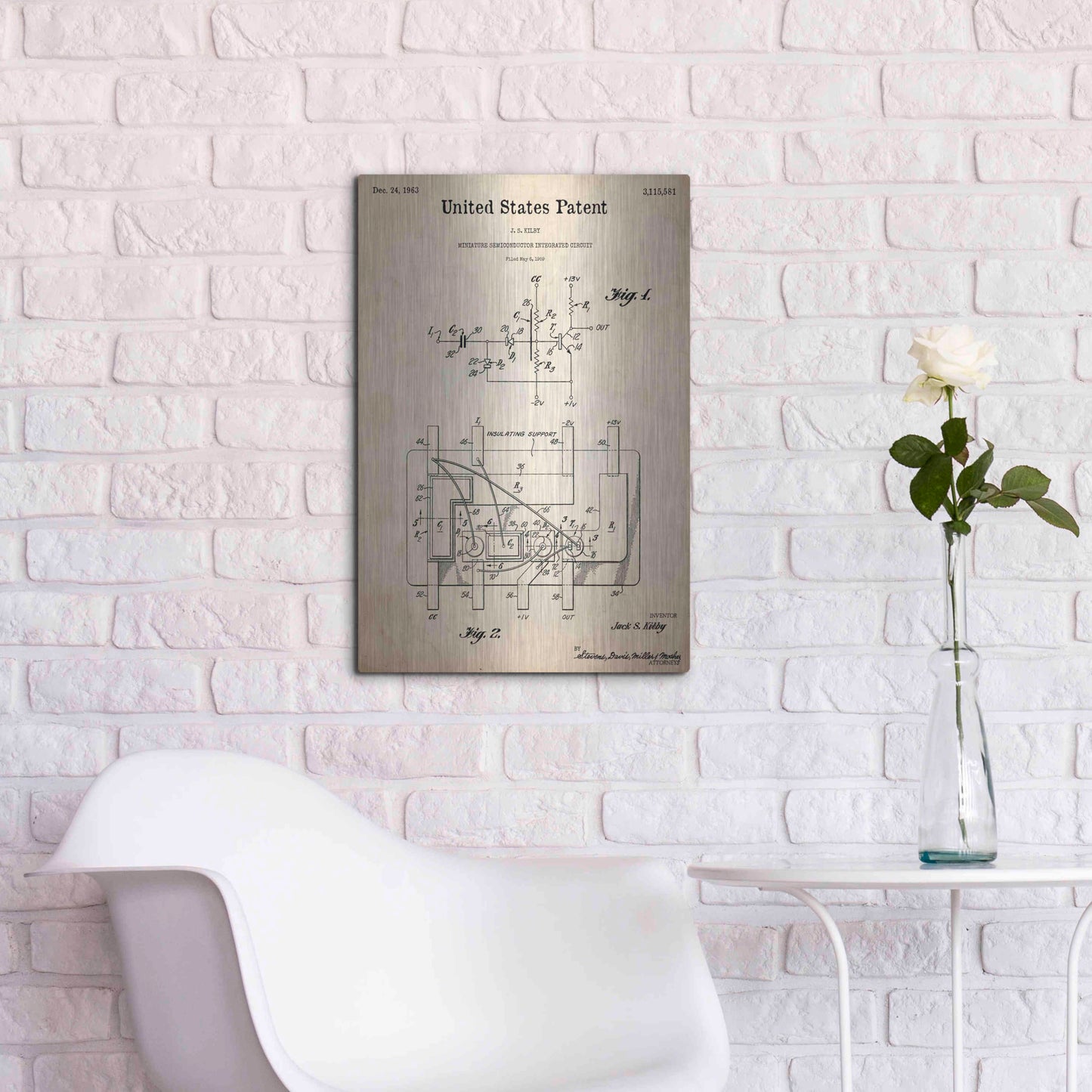 Luxe Metal Art 'Integrated Circuit Blueprint Patent Parchment,' Metal Wall Art,16x24