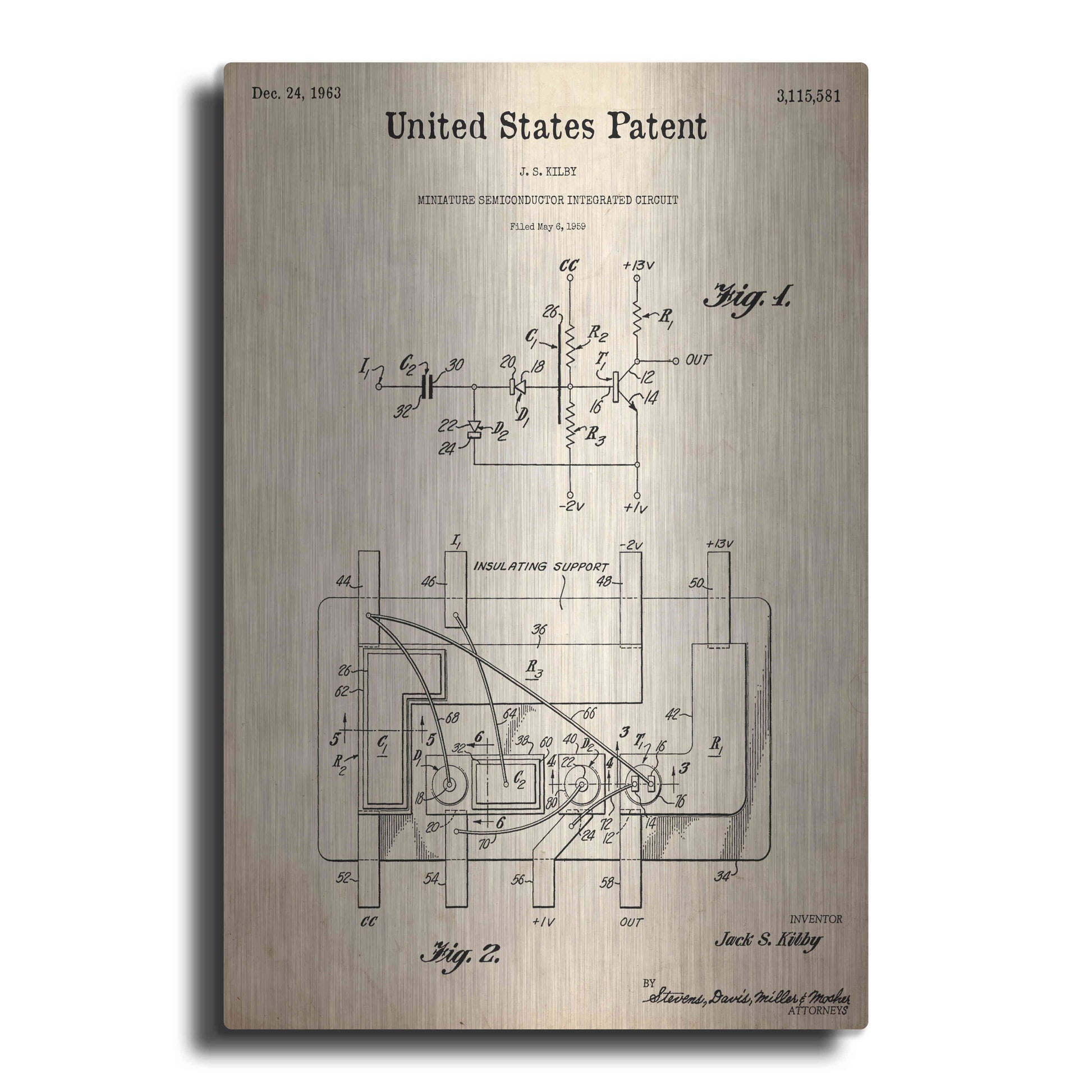 Luxe Metal Art 'Integrated Circuit Blueprint Patent Parchment,' Metal Wall Art