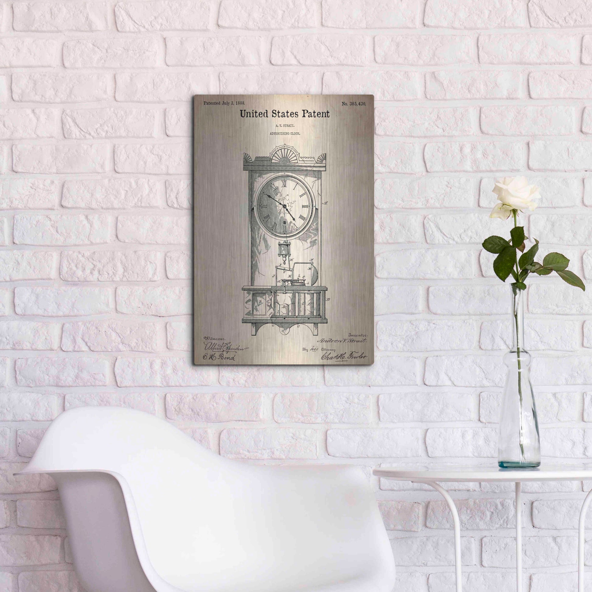 Luxe Metal Art 'Mantel Clock Blueprint Patent Parchment,' Metal Wall Art,16x24